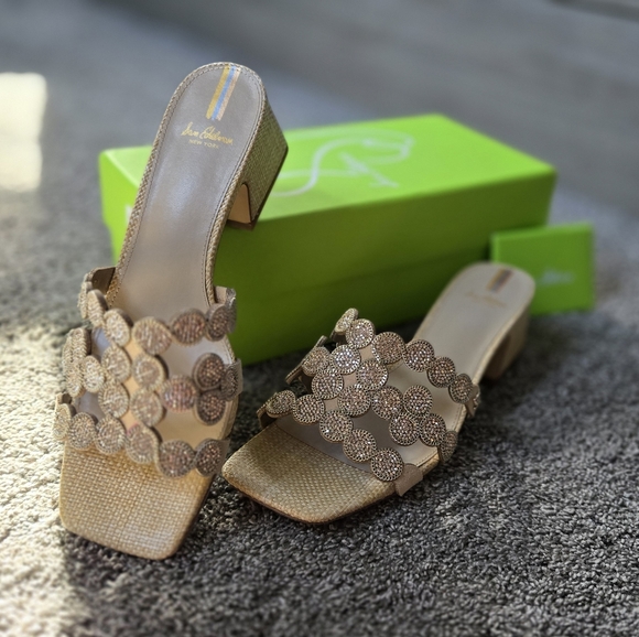 Sam Edelman Winter Square Toe Crystal & Chain Embellished Block Heel Sandal NWB - Picture 6 of 15